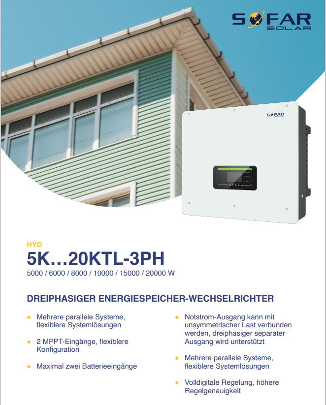 Solarspeicher HV-Longlife 250 V, 1 x 31,0 kWh System + 1 x Sofasolar HYD 20KTL-3PH inkl. EMS, Gewerbespeicher, Batteriespeicher