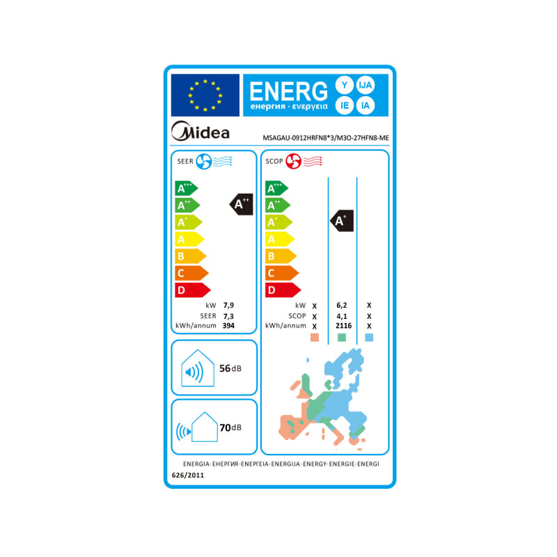 Midea Air Conditioner Xtreme Save Pro Multisplit Set 3 x 2.6 kW MSAGAU-09HRFN8-ME A++/A+