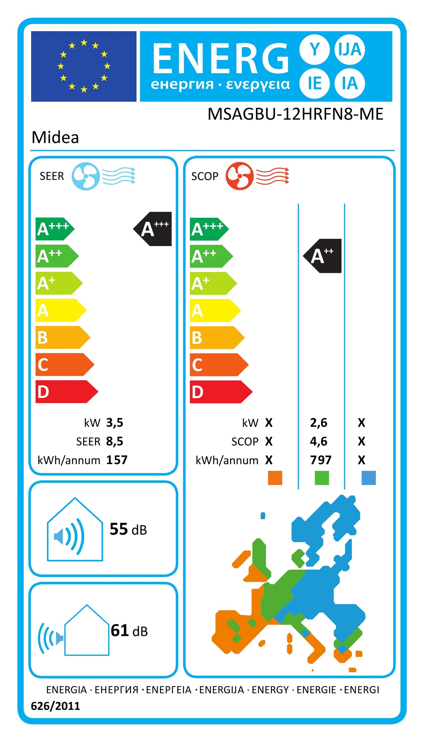Midea Klimaanlagen Wandgerät Xtreme Save Pro 3,5 kW MSAGBU-12HRFN8-ME WiFi