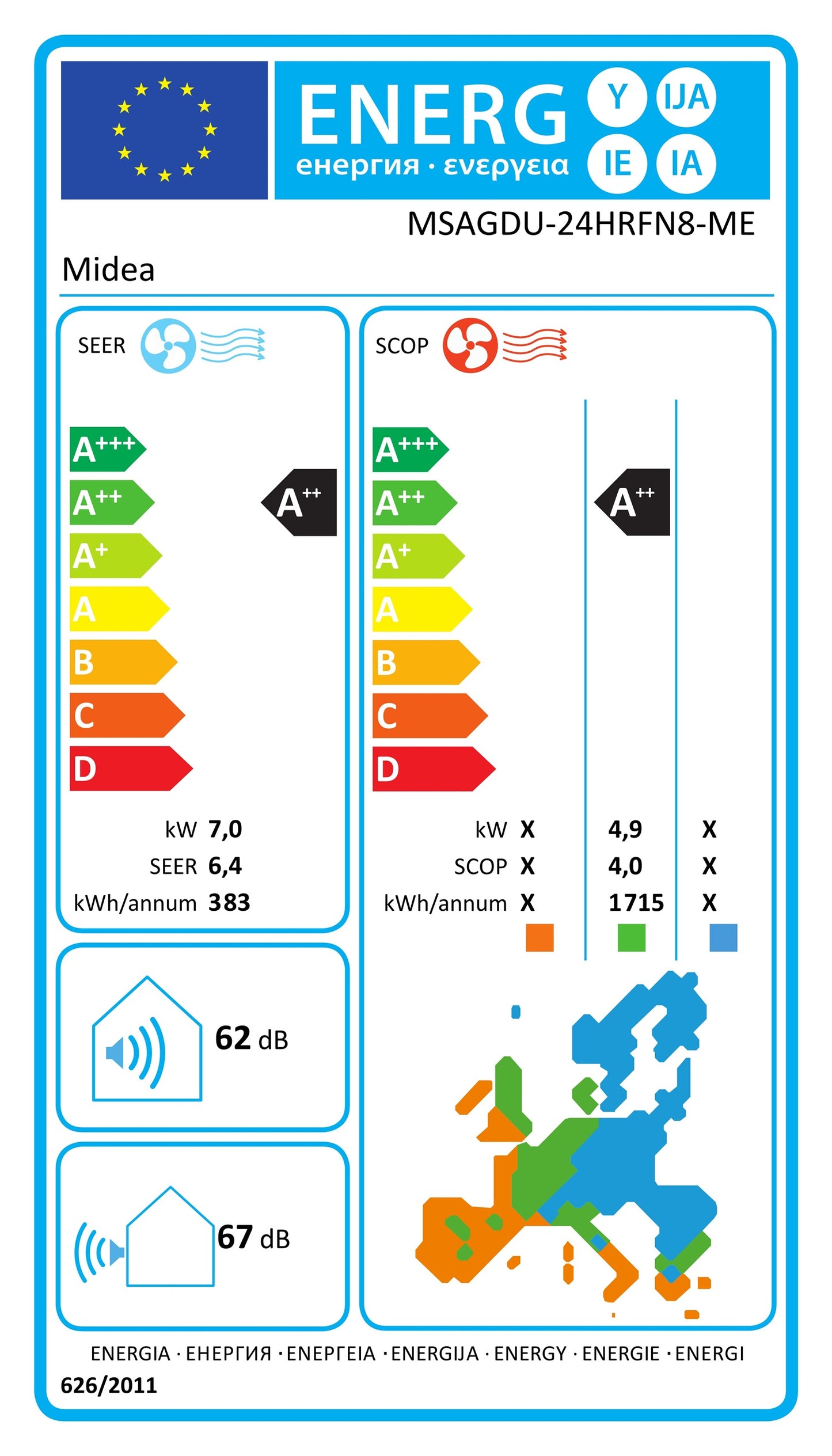 Midea Klimaanlagen Wandgerät Xtreme Save Pro 7 kW MSAGDU-24HRFN8-ME WiFi