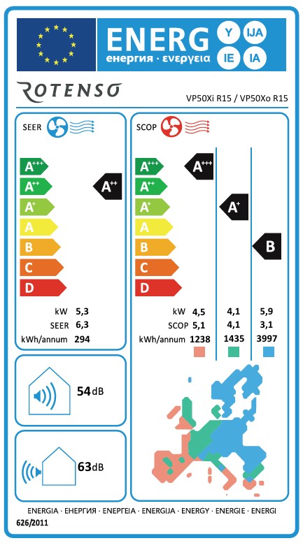 Rotenso Versu Pure air conditioner, 2.6 kW to 5.3 kW, single-split wall-mounted unit set with digital inverter, WiFi, A+++