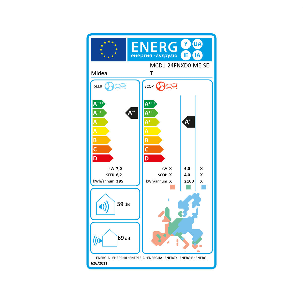 Midea LCAC 4-way ceiling cassette 7 kW MCD2-24HRFNX(GA)-Set air conditioner R32