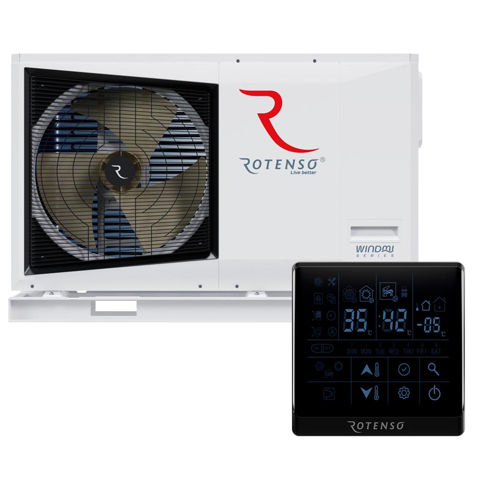 Rotenso Windmi Wärmepumpe Monoblock Luft-Wasser 10KW Black BAFA Wifi A+++, Heizen Kühlen