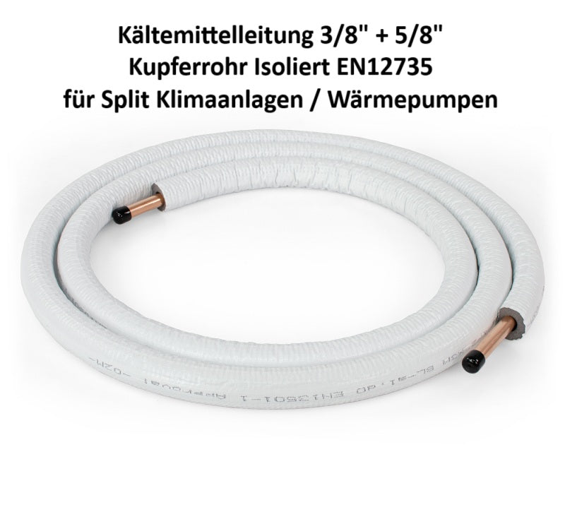 Refrigerant line 25m 1/4" + 3/8" copper pipe insulated EN12735 for air conditioning & heat pump