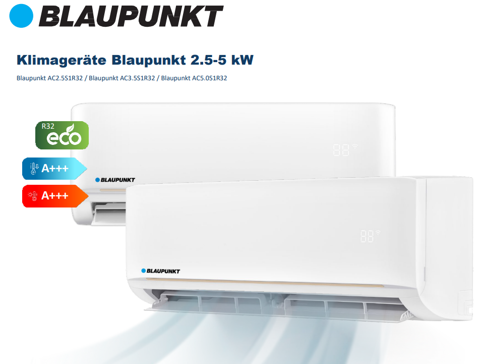 Blaupunkt Premium Air Conditioner AC3.5S1R32 R32 Wifi Split 3.5kW A+++/A+++