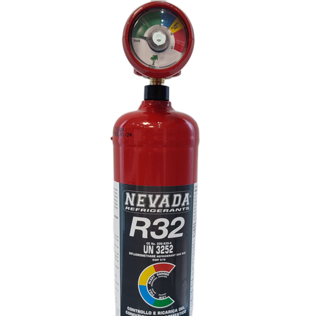 Refrigerant R32 780g with filling hose & pressure gauge, for air conditioning & heat pump