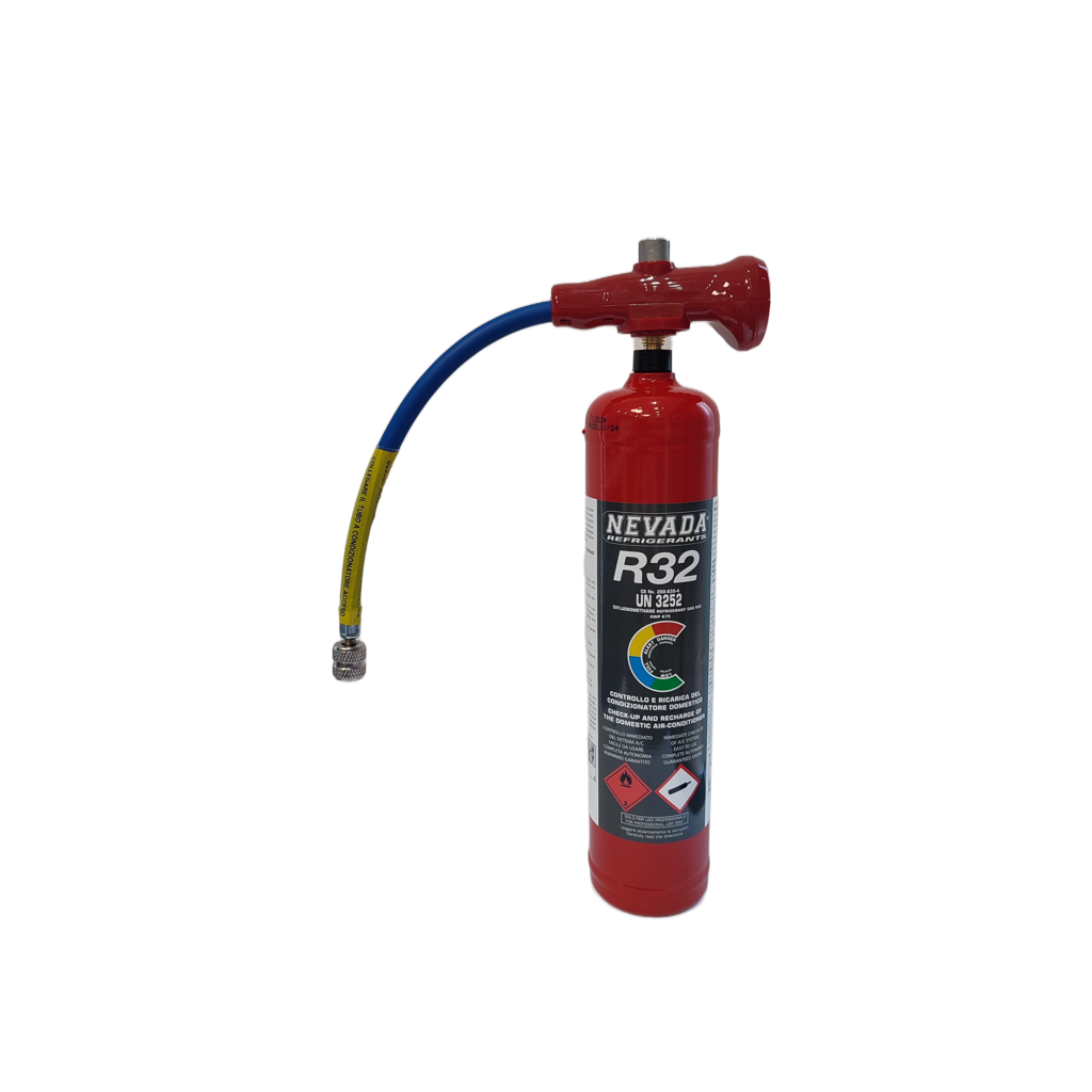 Refrigerant R32 780g with filling hose & pressure gauge, for air conditioning & heat pump