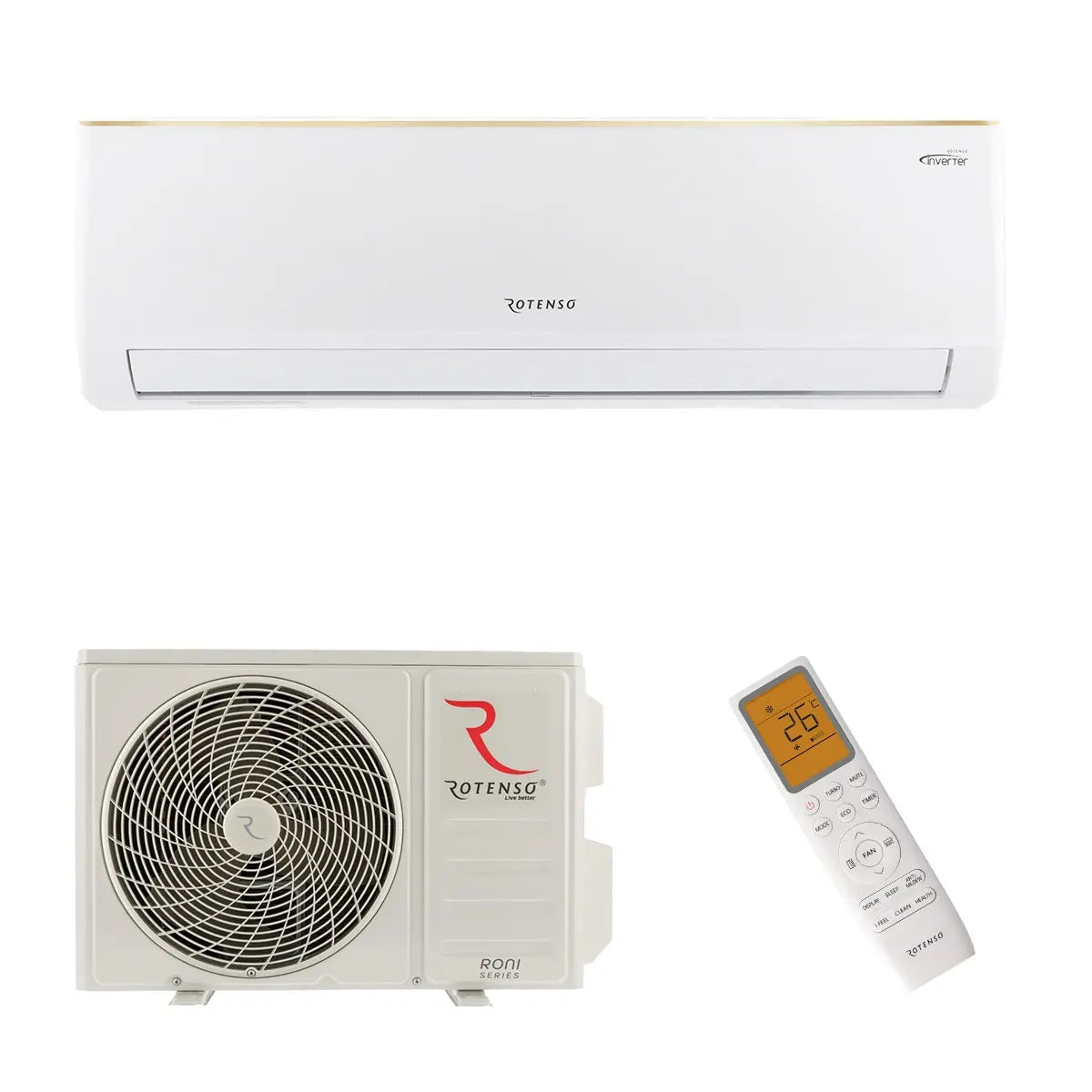 Rotenso Roni air conditioner, 2.6 kW to 7 kW, single-split wall-mounted unit set, digital inverter, WiFi, A++