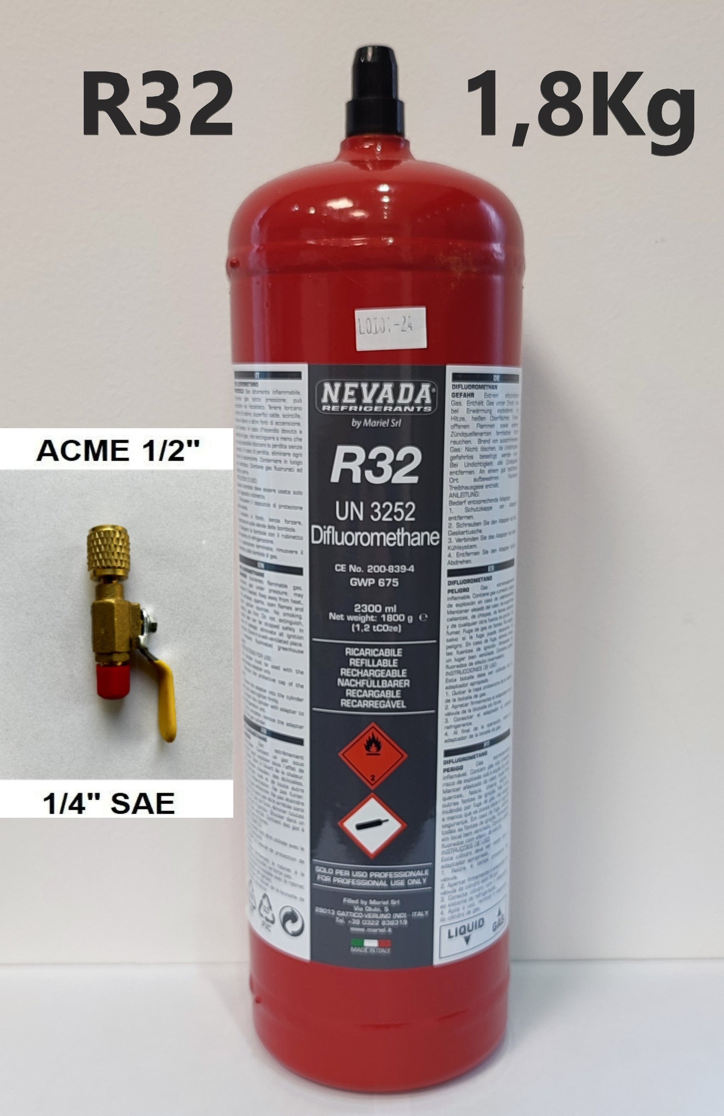 Nevada Kältemittel R32 2,3L 1800g mit oder ohne Ventil, für Klimaanlage und Wärmepumpe