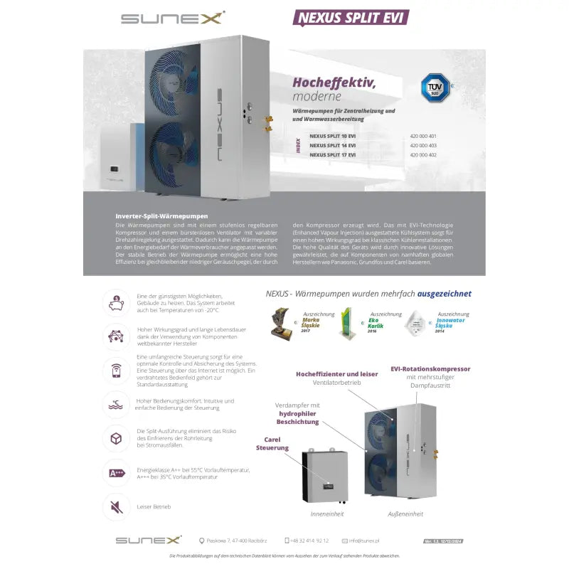 Sunex NEXUS EVI 10 Split Wärmepumpe 10kW für Brauchwasser und Heizung