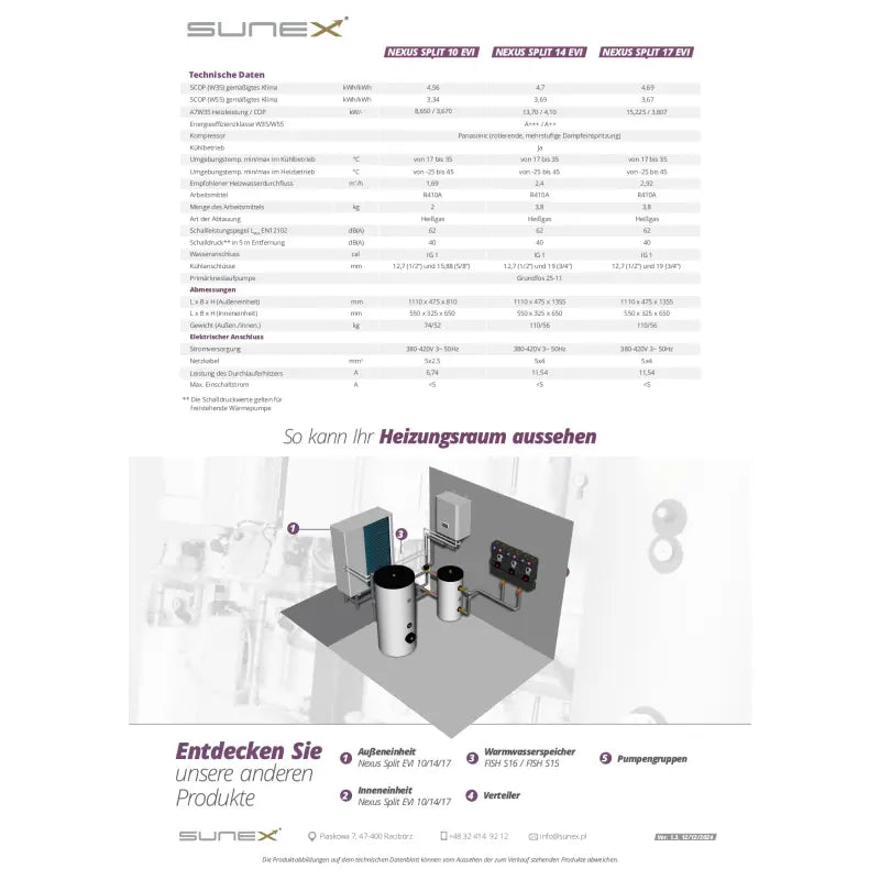 Sunex NEXUS EVI 10 Split Wärmepumpe 10kW für Brauchwasser und Heizung