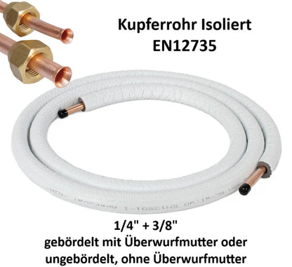 Kältemittelleitung 1-50m 1/4"+3/8" Kupferrohr Isoliert EN12735 für