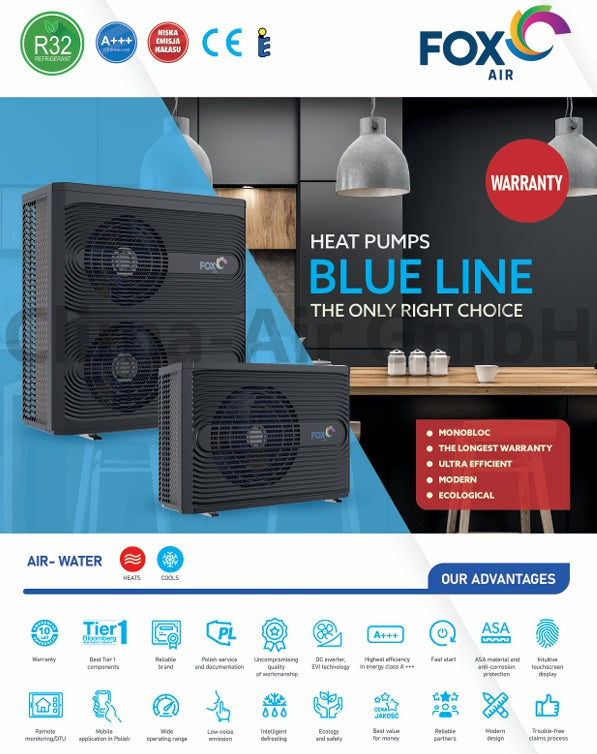 FoxAir Blue Line 8 kW Monoblock Heat Pump R32 1PH BL-8-1 | Heating + Cooling | New