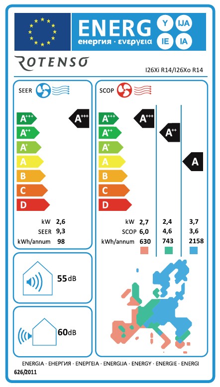 Rotenso Klimaanlage Imoto 2,6 kW bis 7 kW Single-Split Wandgeräte-Set Digital Inverter WiFi A+++