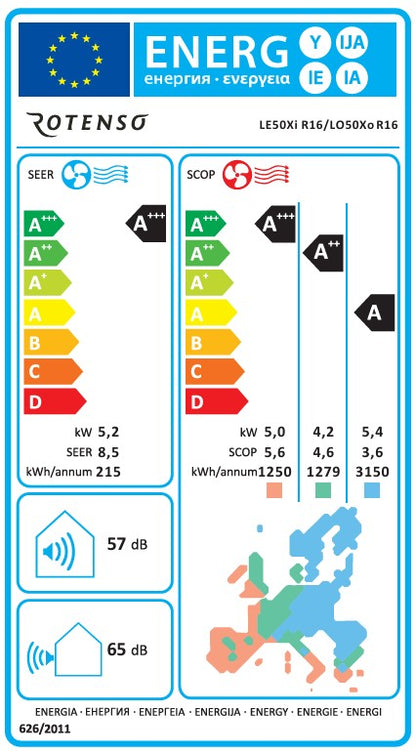 Rotenso Klimaanlage Luve White 2,7 kW bis 5,3 kW Single-Split Wandgeräte-Set Digital Inverter WiFi A+++