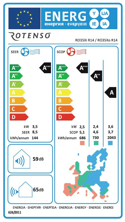 Rotenso Premium Klimaanlage Revio 2,7 kW bis 7 kW Single-Split Wandgeräte-Set Digital Inverter WiFi A+++
