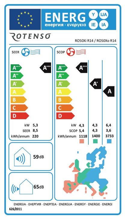 Rotenso Premium Klimaanlage Revio 2,7 kW bis 7 kW Single-Split Wandgeräte-Set Digital Inverter WiFi A+++