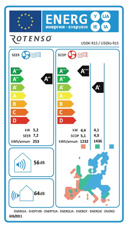 Rotenso Klimaanlage Ukura H 2,6 kW bis 7 kW Single-Split Wandgeräte-Set Digital Inverter WiFi A++