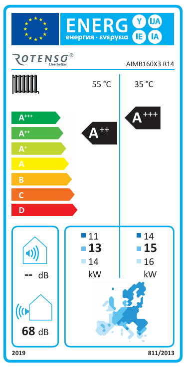 Rotenso Airmi monoblock air-to-water heat pump 16kW AIMB160X3 Black BAFA Wifi A+++, heating and cooling