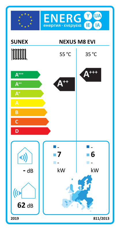 Sunex NEXUS M8 EVI monoblock heat pump 8kW for domestic hot water and heating R32