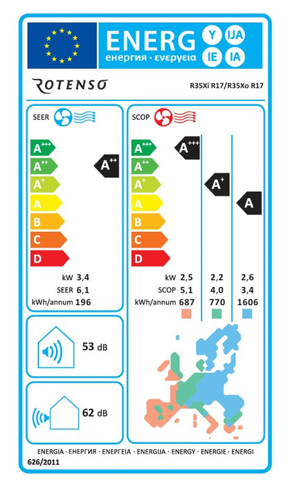 Rotenso Klimaanlage Roni 2,6 kW bis 7 kW Single-Split Wandgeräte-Set Digital Inverter WiFi A++
