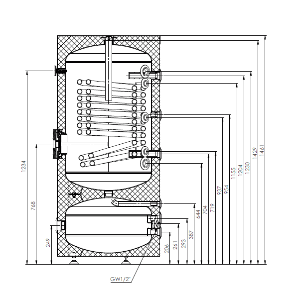 SUNEX FISH S24 210/60 X Combination Storage Tank - 210l Hot Water Storage Tank and 60l Buffer Tank with Heat Exchanger