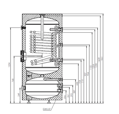 SUNEX FISH S24 210/60 X Combination Storage Tank - 210l Hot Water Storage Tank and 60l Buffer Tank with Heat Exchanger