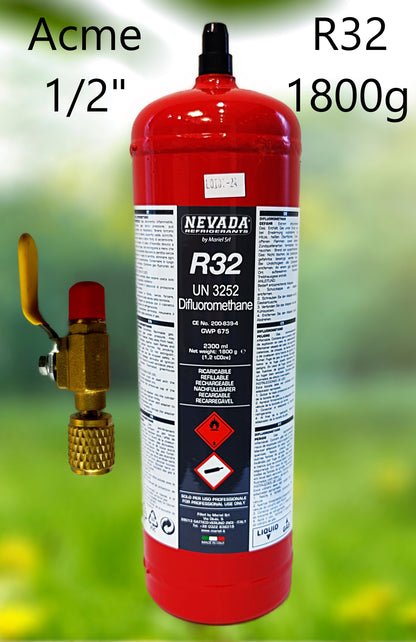 Refrigerant R32 2.5L 1800g with or without valve, for air conditioning and heat pump