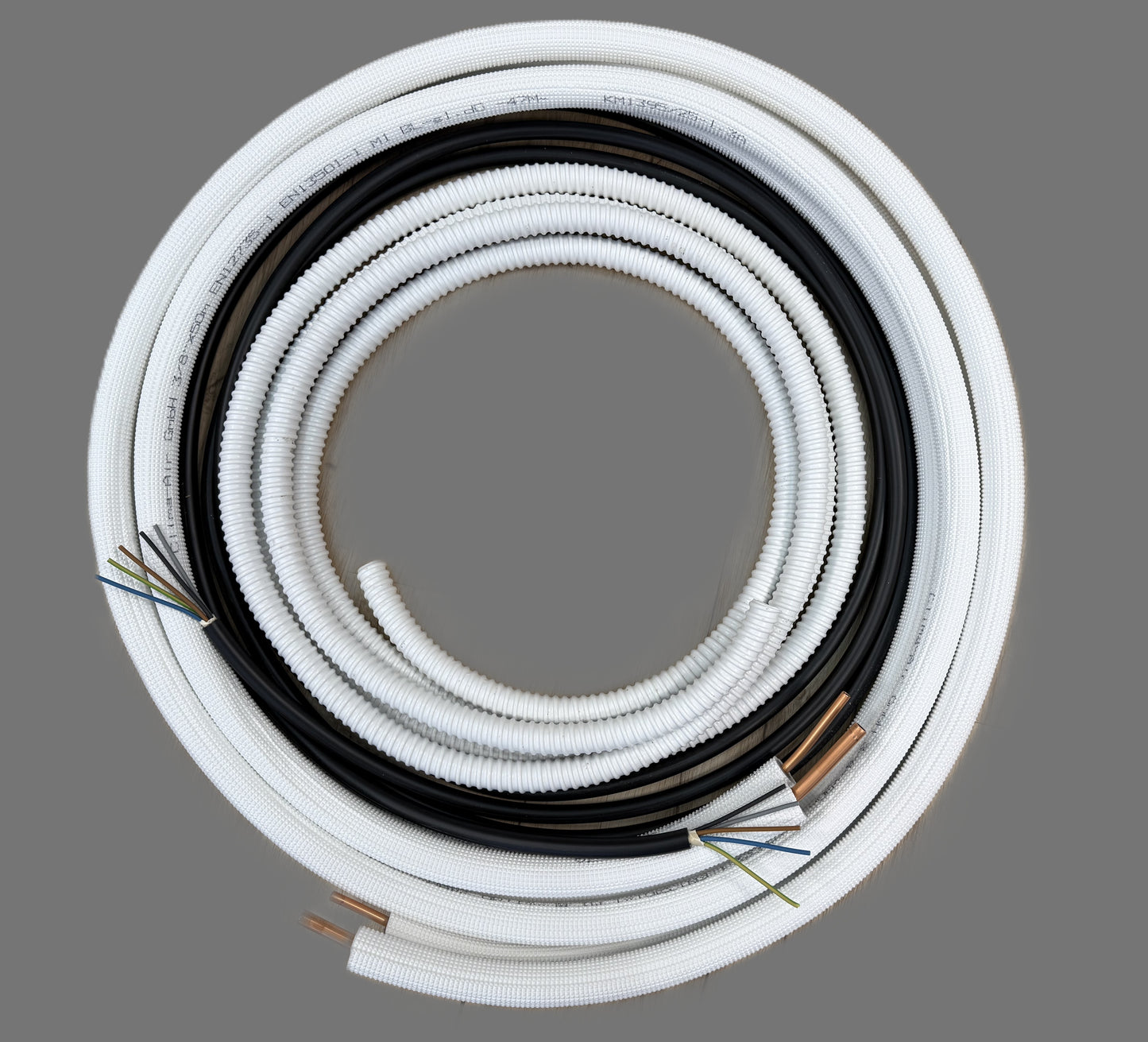 Kältemittelleitung Montage Set 1 - 50m 1/4"+3/8" isoliertes Kupferrohr + Elektrokabel + Schlauch