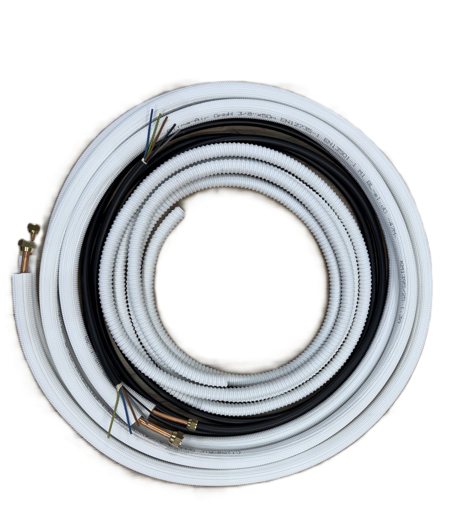 Kältemittelleitung Montage Set 1 - 50m 1/4"+3/8" isoliertes Kupferrohr + Elektrokabel + Schlauch