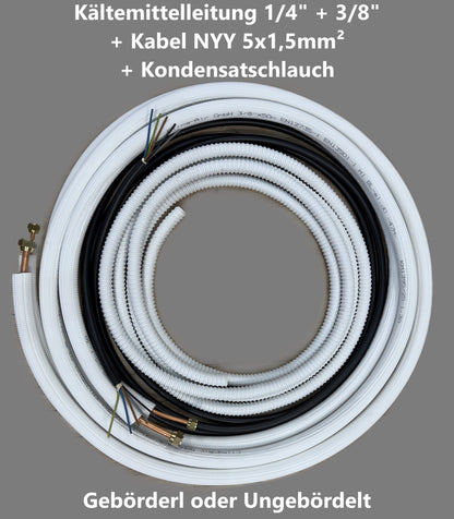 Kältemittelleitung Montage Set 1 - 50m 1/4"+3/8" isoliertes Kupferrohr + Elektrokabel + Schlauch