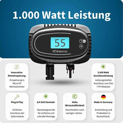 fothermo Photovoltaik Heizstab 1000 W | Solar Heizstab | PV Warmwasser | MC4