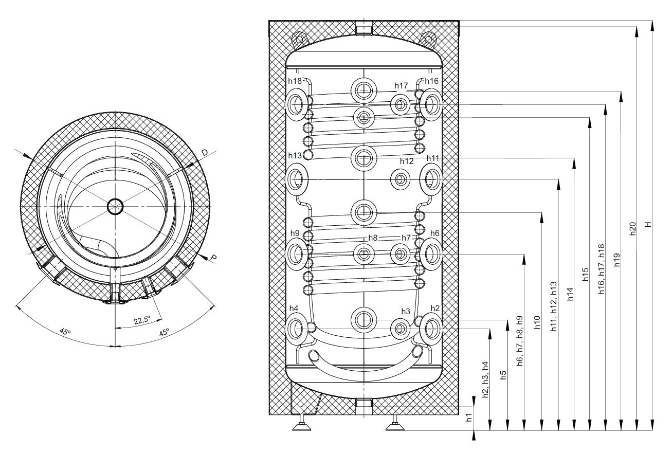 SUNEX Pufferspeicher FISH S11 X 200 bis 500 Liter 2x Wärmetauscher Spezialdesign für Solaranlage