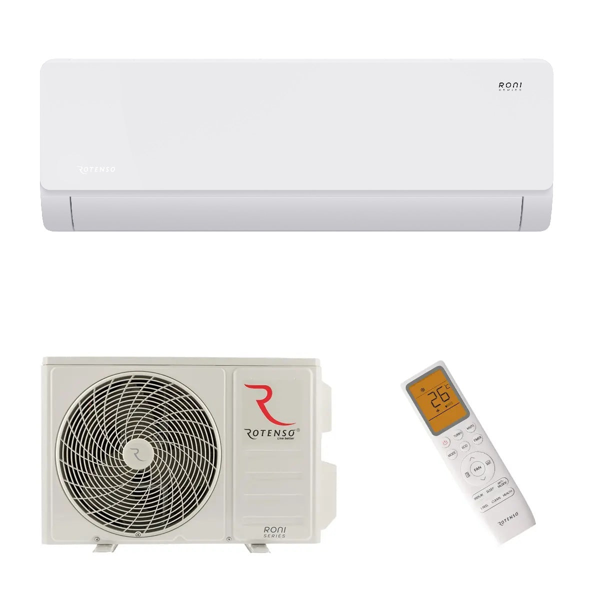 Rotenso Roni air conditioner, 2.6 kW to 7 kW, single-split wall-mounted unit set, digital inverter, WiFi, A++