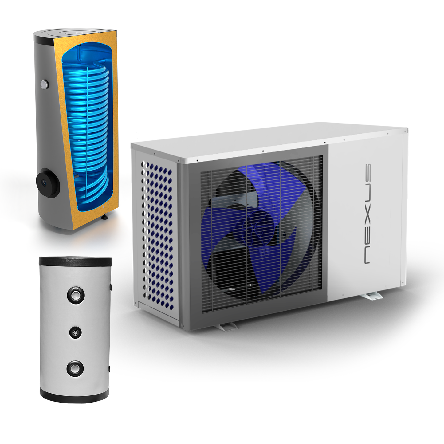 Sunex Wärmepumpe 8 kW NEXUS M8 EVI Monoblock Set mit 300 L Warmwasser und 100 L Pufferspeicher